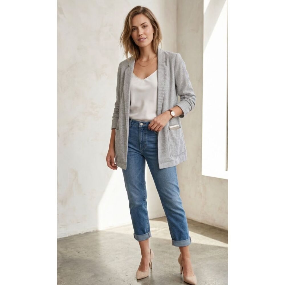 Caslon Open Stripe Linen Blend Relaxed Fit Oversized Blazer Women's Size Small